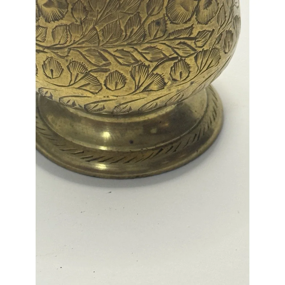 Vintage mini etched Brass Vase Small Bud Holder 6